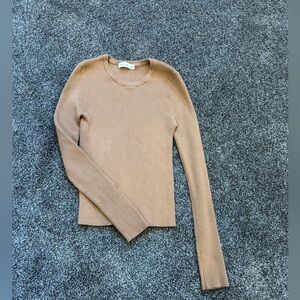 Stretchy Ribbed Brown Crop Sweater